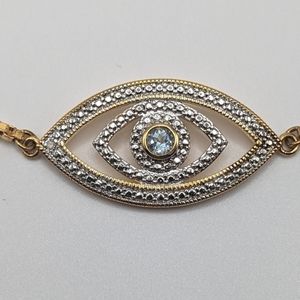 TOPAZ And Gold Bracelet, Sky Blue Topaz Set In 18k Gold,  Bolo Style, NWOT